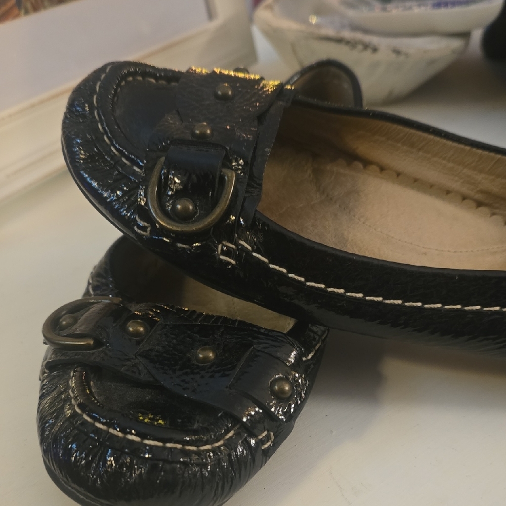 Black Patent Leather Loafers with Buckle